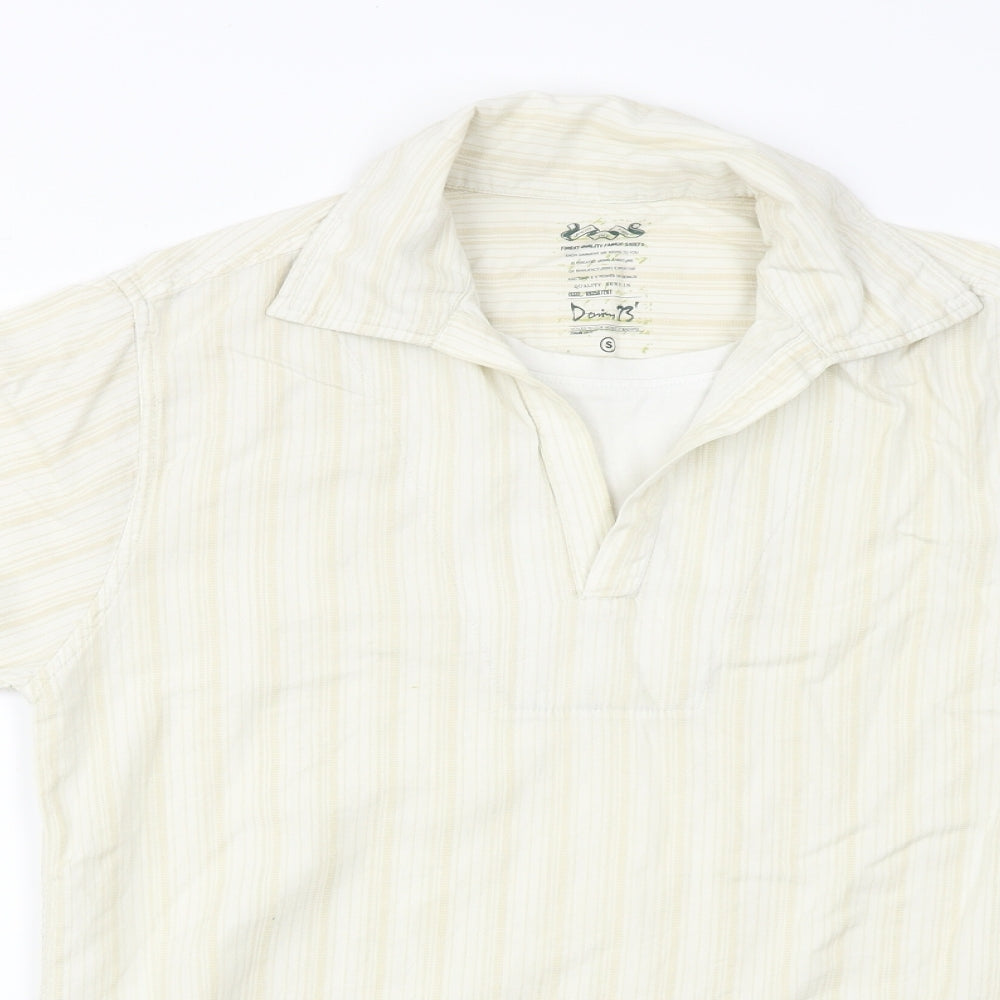 Mens UK Size S Denim 73 Beige  Button-Up Short Sleeve Casual Shirt