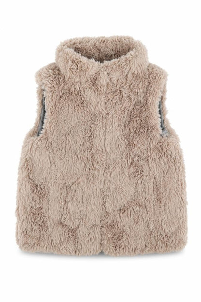 Front view of Next girls’ beige gilet jacket, size 4, years