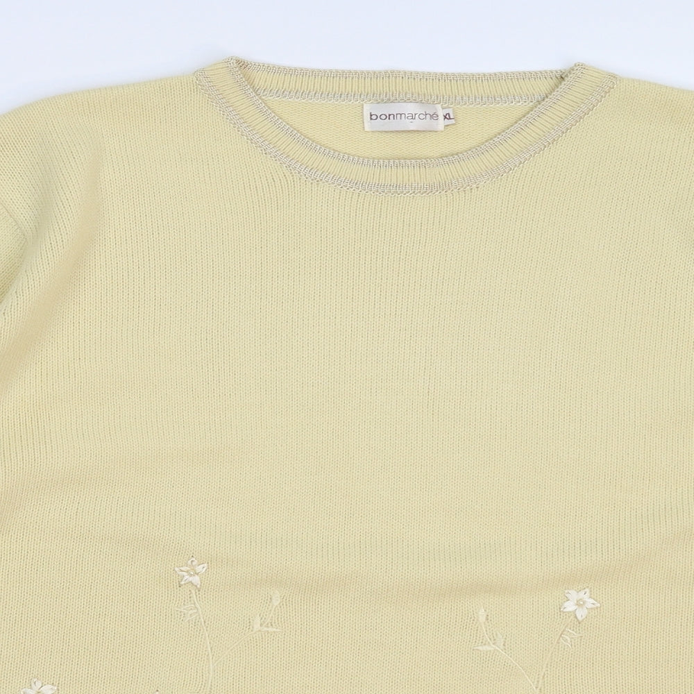 Bonmarché Womens Beige Floral Knit Pullover Jumper Size XL