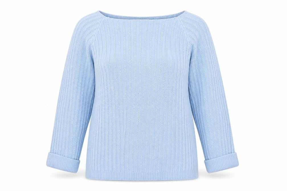 Front view of TRU women’s blue knit jumper, size L