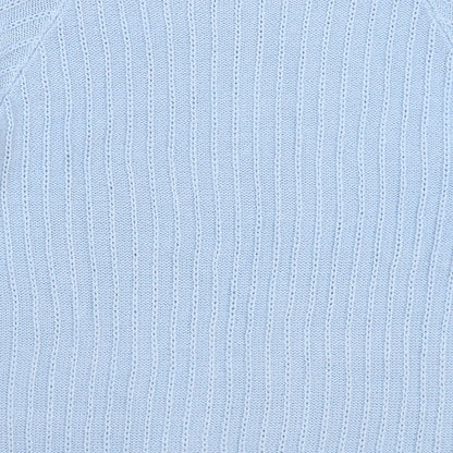 Brand and care label for TRU women’s blue knit jumper, size L
