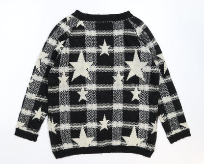Danity Womens Black Geometric Knit Pullover Jumper Size L