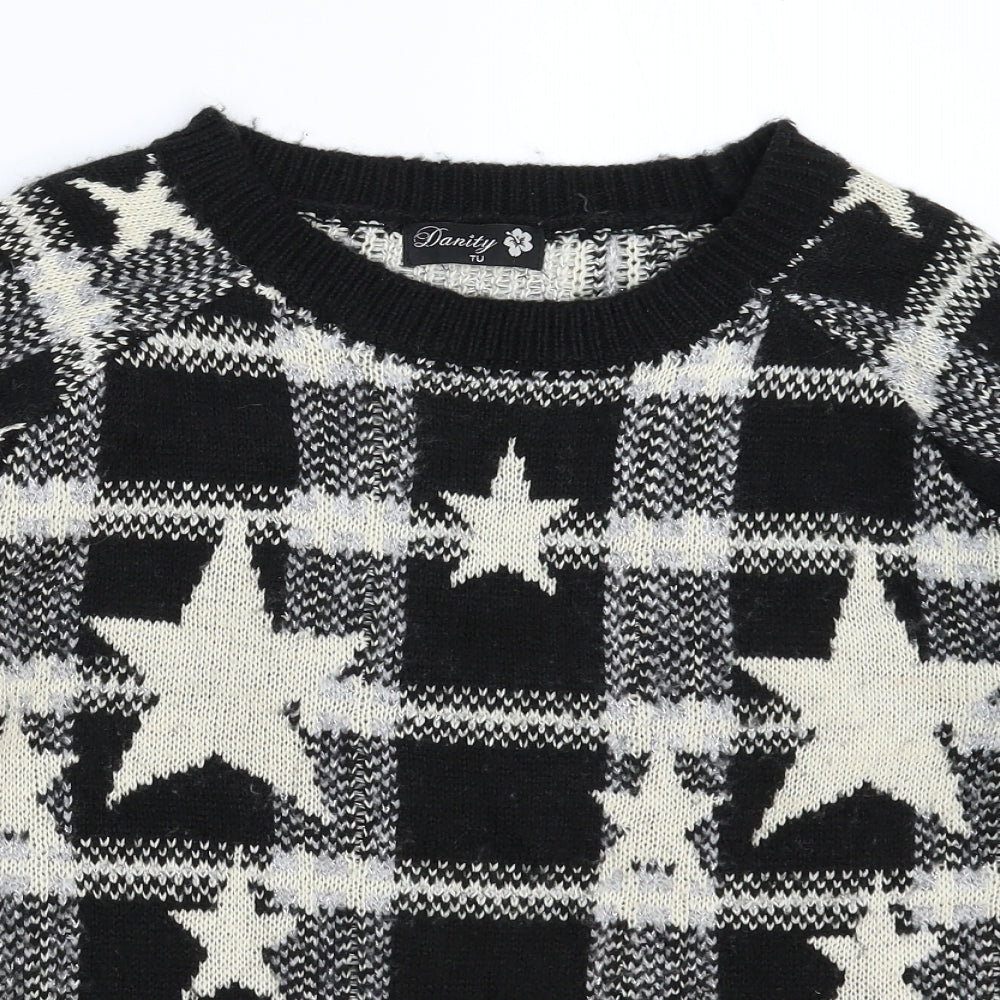 Danity Womens Black Geometric Knit Pullover Jumper Size L