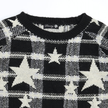 Danity Womens Black Geometric Knit Pullover Jumper Size L