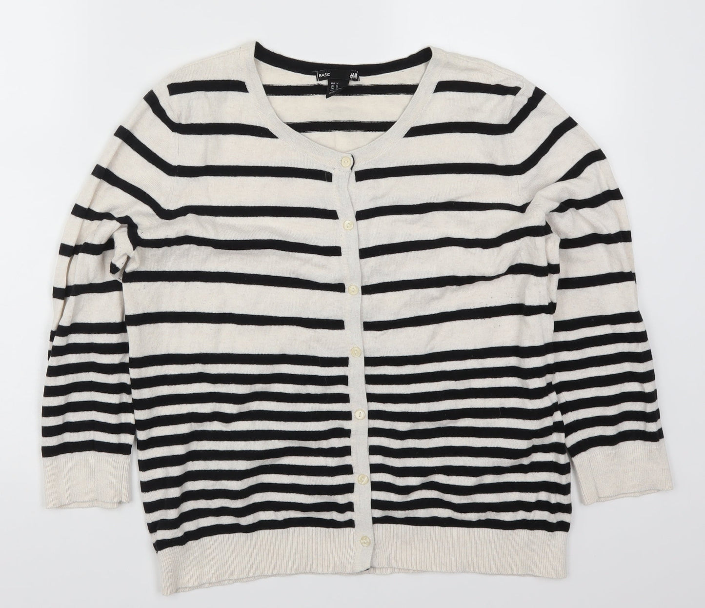 H&M Womens White Striped  Cardigan Jumper Size M