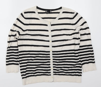 H&M Womens White Striped  Cardigan Jumper Size M