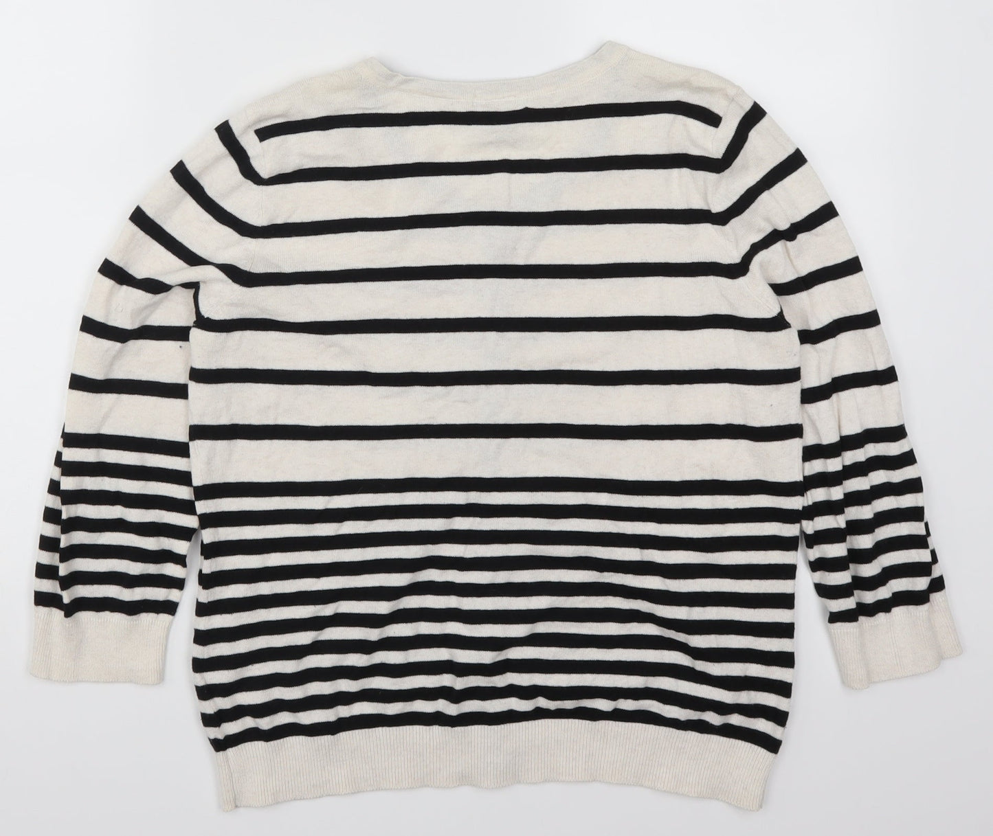 H&M Womens White Striped  Cardigan Jumper Size M