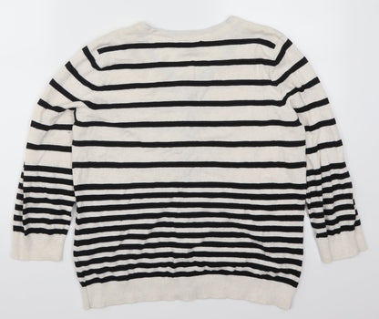 H&M Womens White Striped  Cardigan Jumper Size M