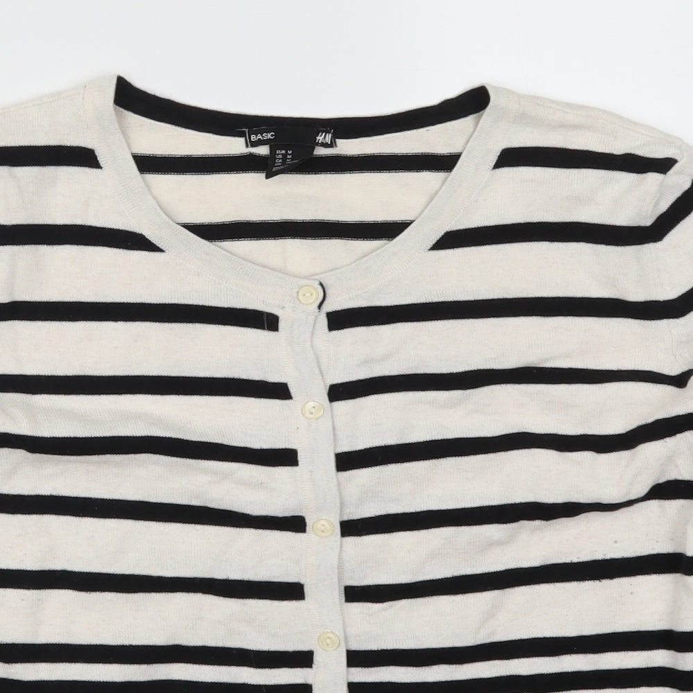 H&M Womens White Striped  Cardigan Jumper Size M