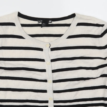 H&M Womens White Striped  Cardigan Jumper Size M