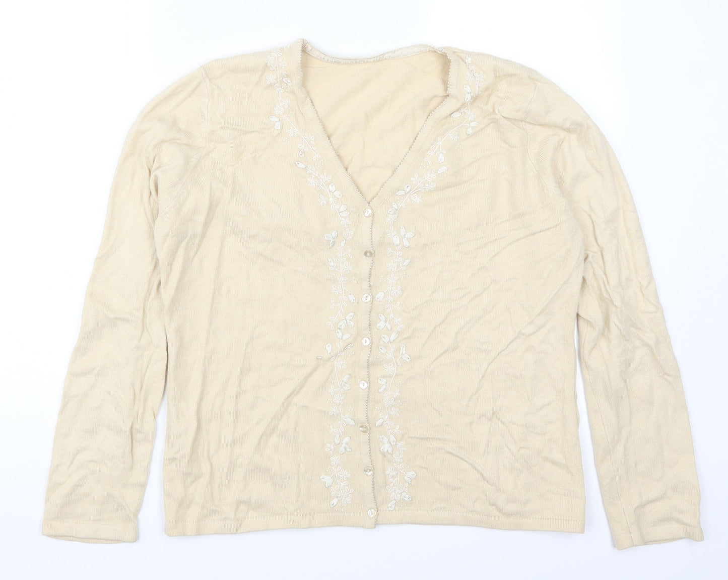 BHS Womens Beige   Cardigan Jumper Size 14  - Embroidered Flowers