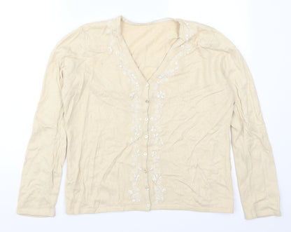 BHS Womens Beige   Cardigan Jumper Size 14  - Embroidered Flowers
