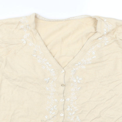 BHS Womens Beige   Cardigan Jumper Size 14  - Embroidered Flowers