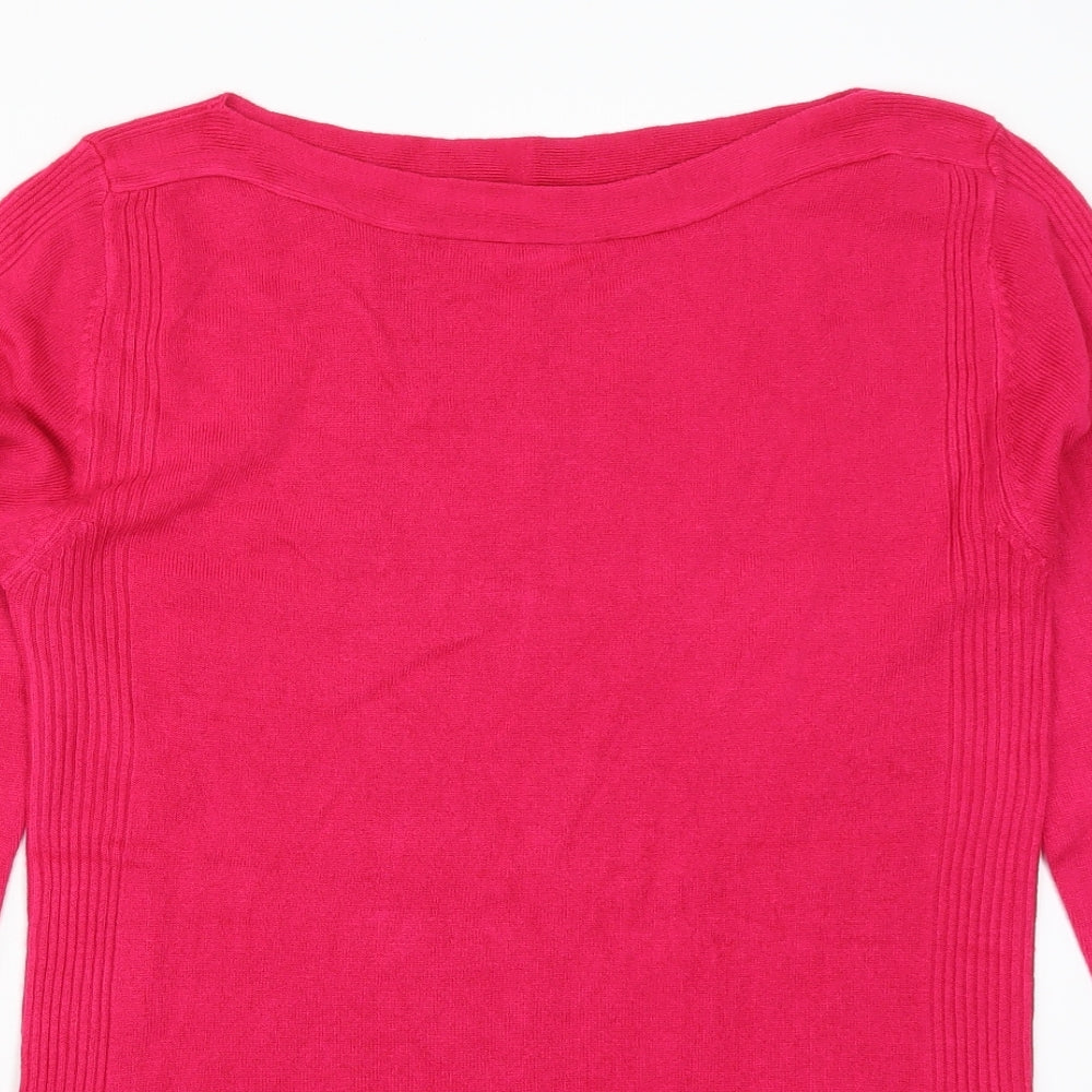 Close-up detail of JD Williams women’s pink jumper, size UK 8