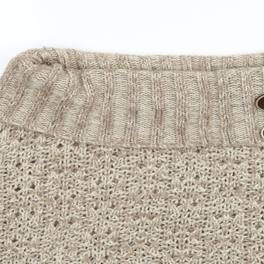Close-up detail of Be Beau women’s brown knit jumper, size UK 14
