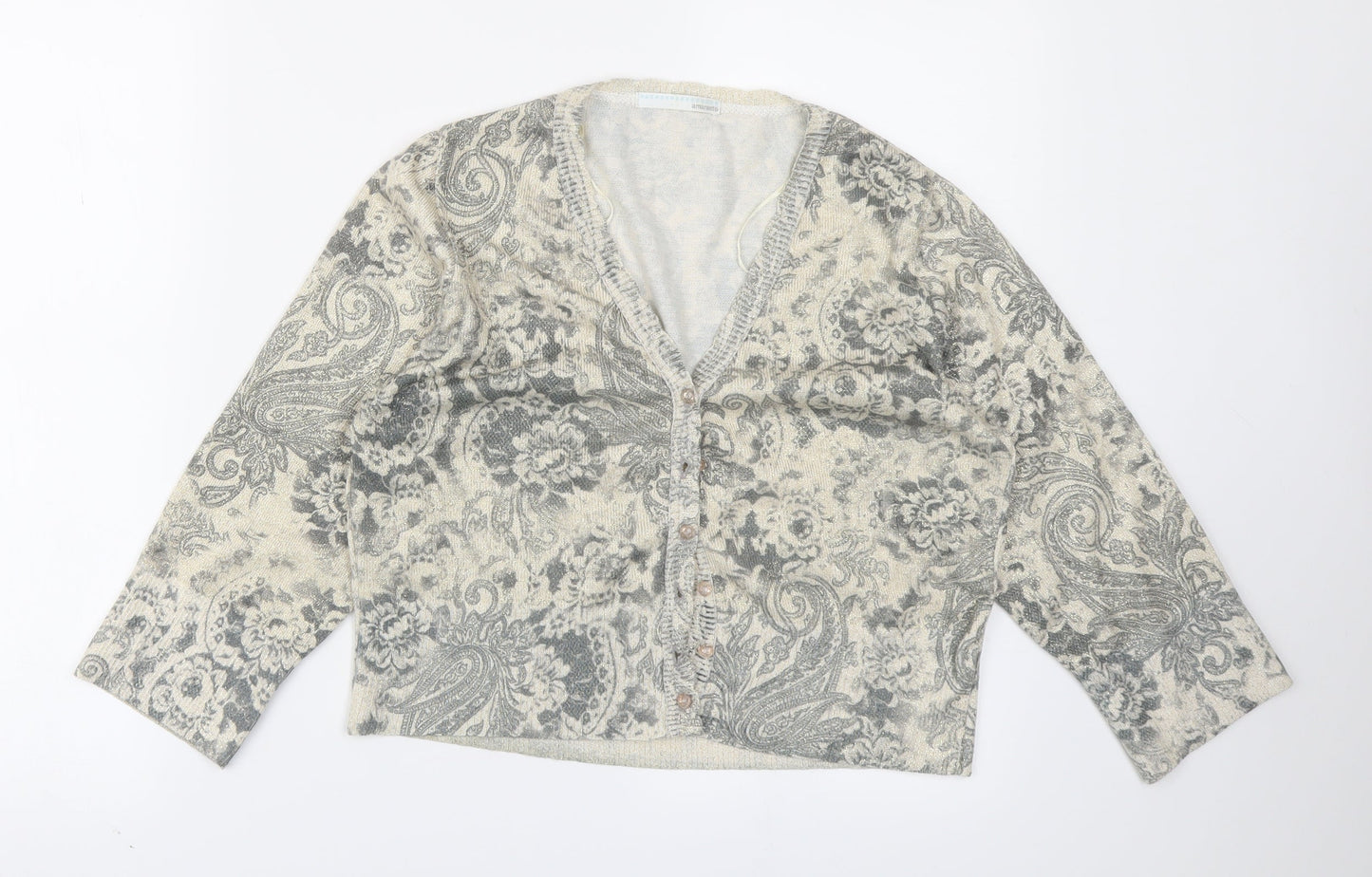 AMARANTO Womens Beige Paisley Knit Cardigan Jumper Size 14