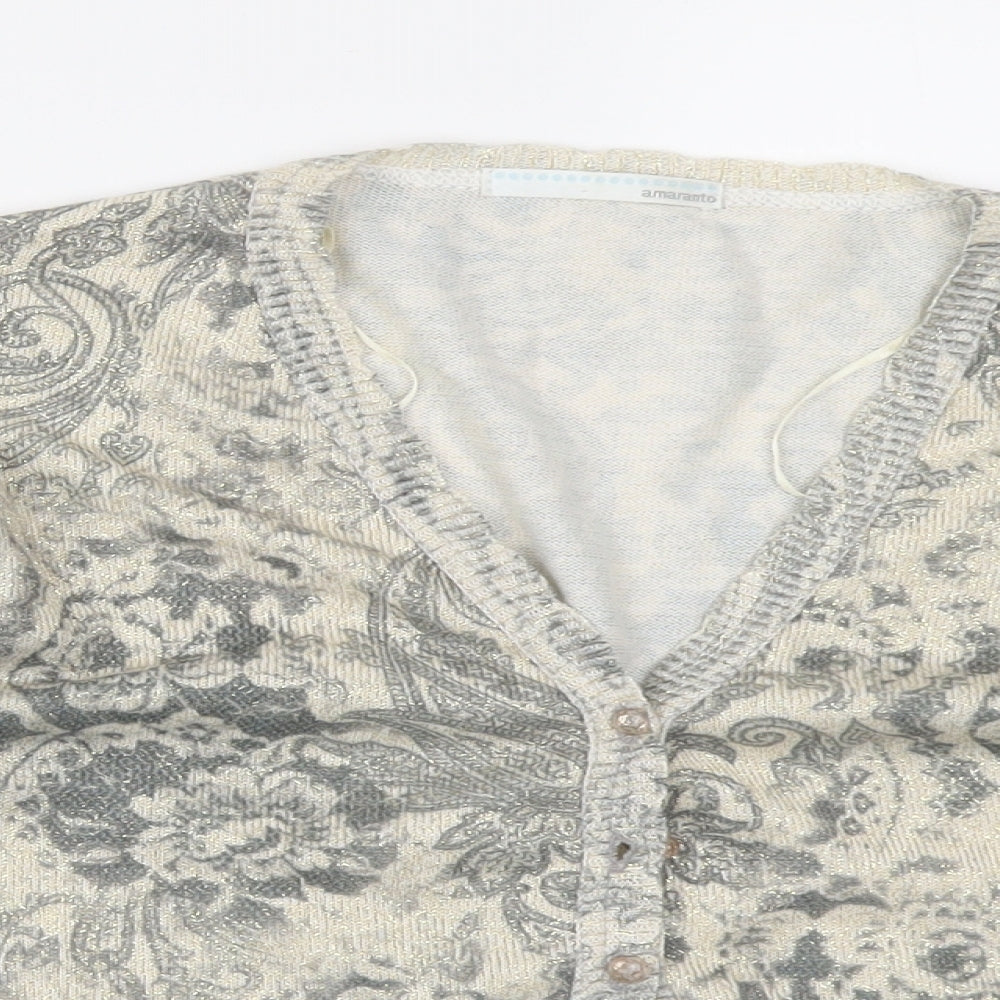 AMARANTO Womens Beige Paisley Knit Cardigan Jumper Size 14