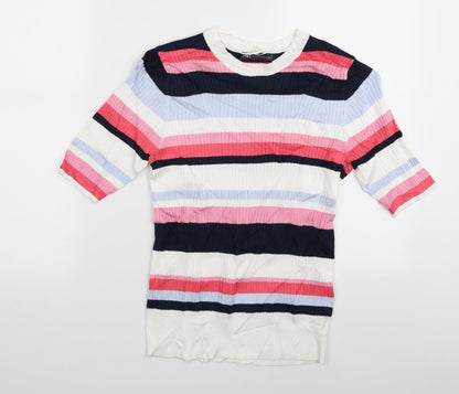 M&S Womens Multicoloured Striped  Basic T-Shirt Size 12