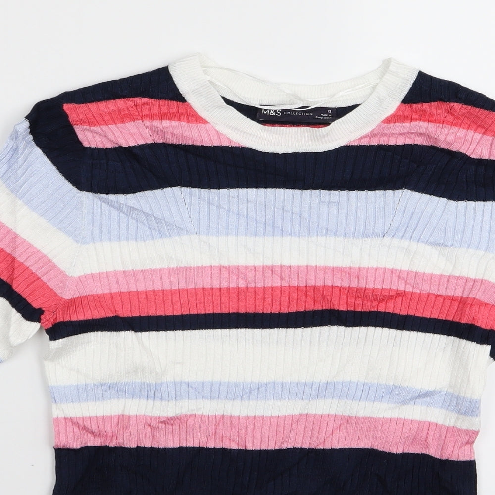 M&S Womens Multicoloured Striped  Basic T-Shirt Size 12
