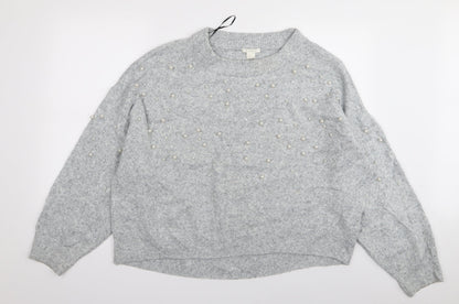 H&M Womens Grey Polka Dot  Pullover Jumper Size XL