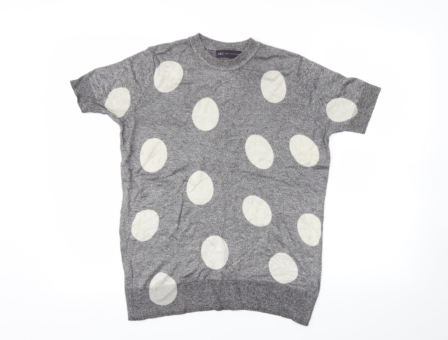M&S Womens Grey Polka Dot  Basic T-Shirt Size 10