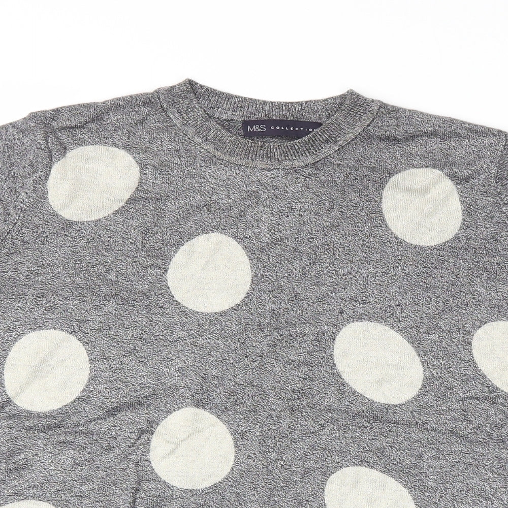 M&S Womens Grey Polka Dot  Basic T-Shirt Size 10