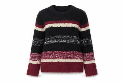In Extenso Womens Black Striped  Pullover Sweatshirt Size S