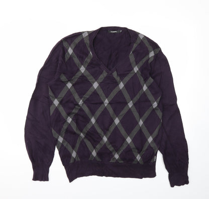 PETERERTH Mens Purple Geometric  Pullover Sweatshirt Size L