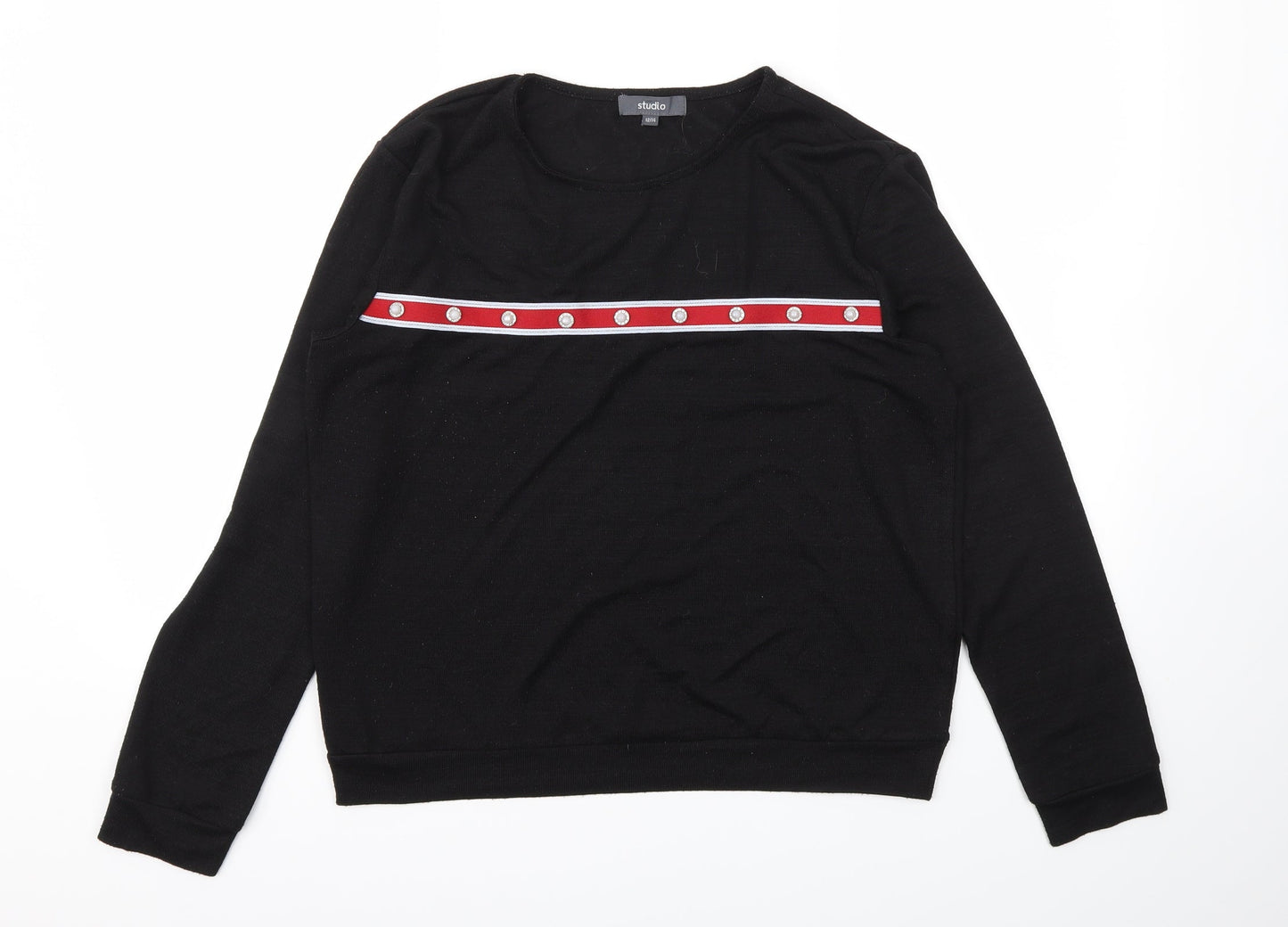 Womens UK Size 12 STUDIO Black Basic T-Shirt
