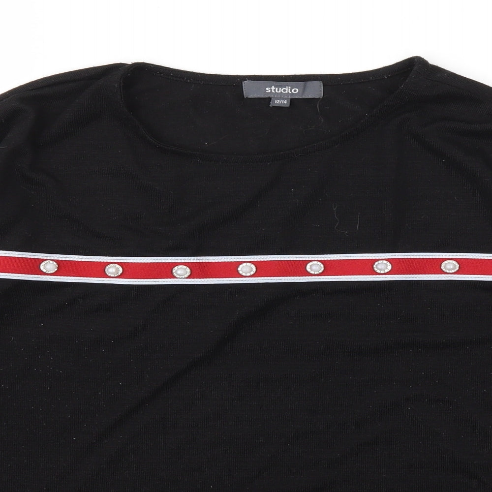 Womens UK Size 12 STUDIO Black Basic T-Shirt