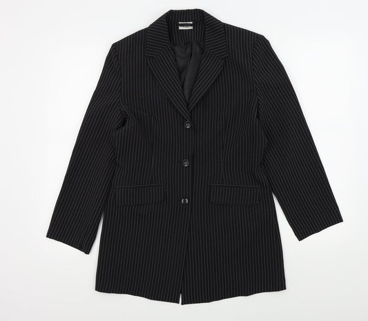 Select Womens Black Striped  Jacket Blazer Size 10