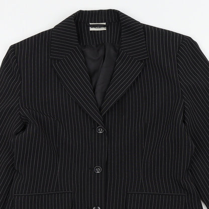 Select Womens Black Striped  Jacket Blazer Size 10