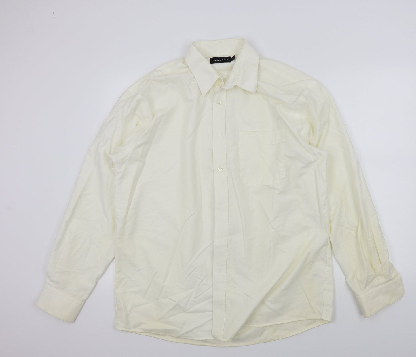 Mens UK Size L Double TWO Beige  Button-Up Long Sleeve Casual Shirt