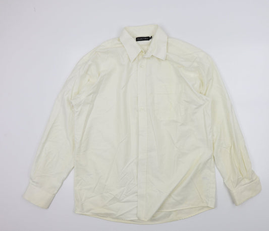 Mens UK Size L Double TWO Beige  Button-Up Long Sleeve Casual Shirt