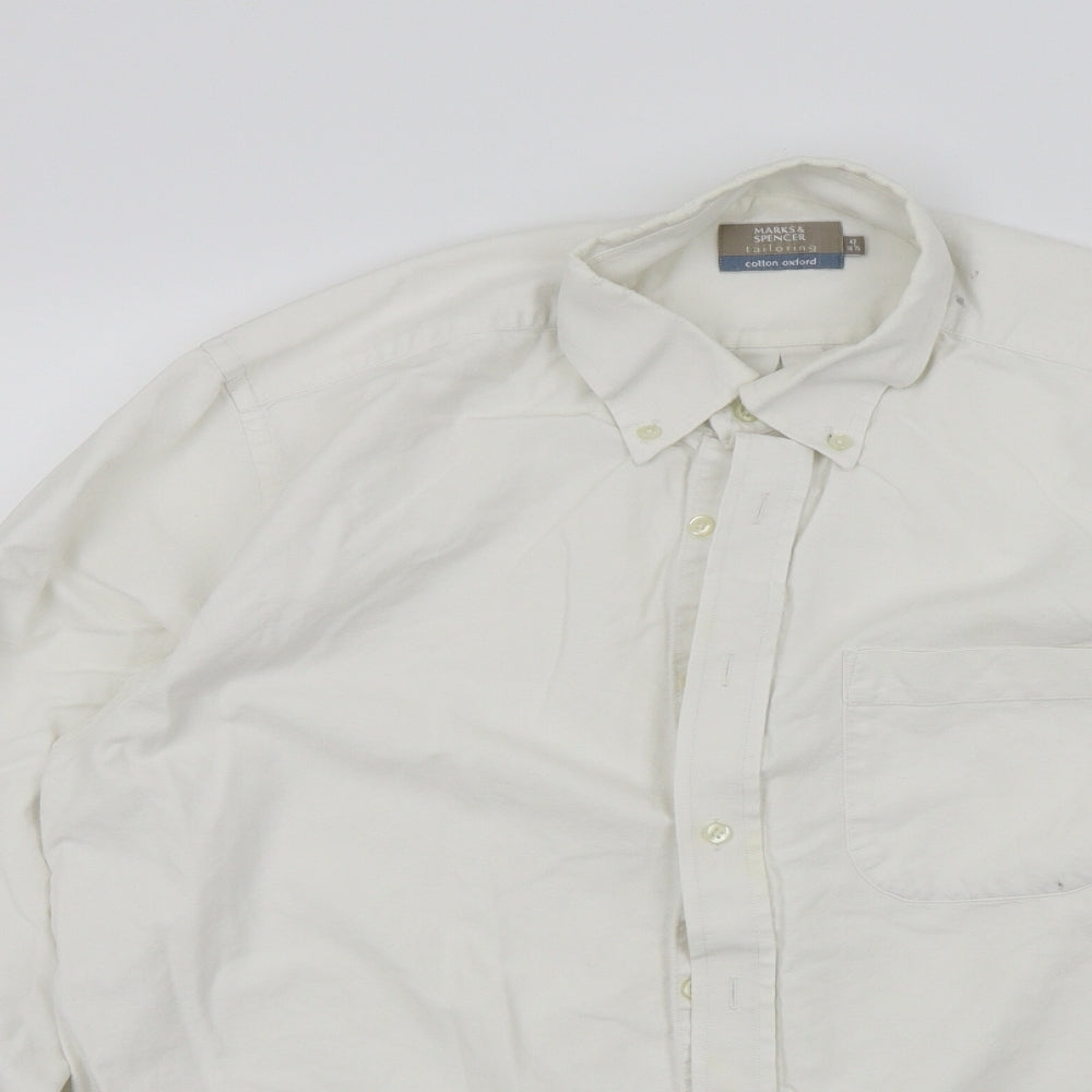 Mens UK Size XL M&S Silver  Button-Up Long Sleeve Casual Shirt
