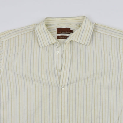 M&S Mens Beige Striped   Button-Up Size XL