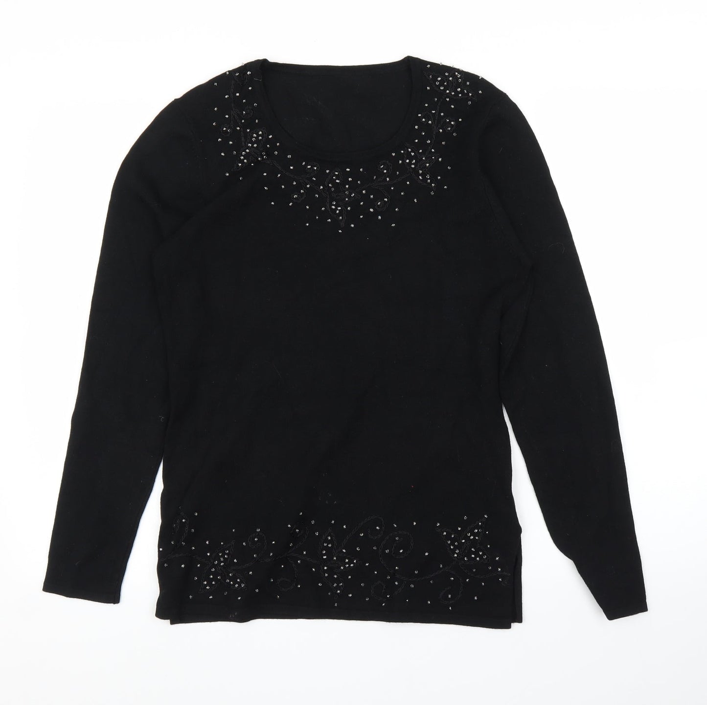 Jumper Womens Black Floral  Pullover Jumper Size M