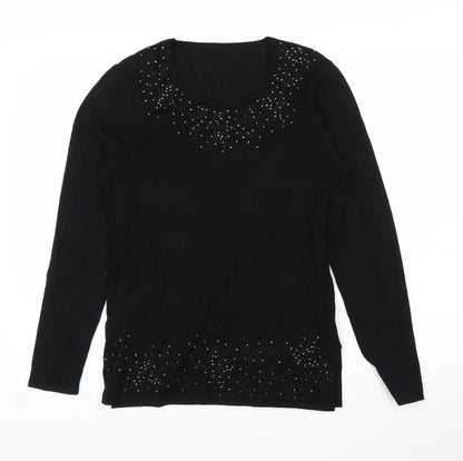 Jumper Womens Black Floral  Pullover Jumper Size M
