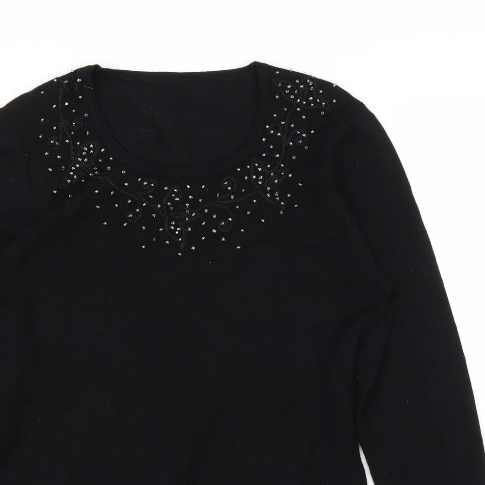 Jumper Womens Black Floral  Pullover Jumper Size M