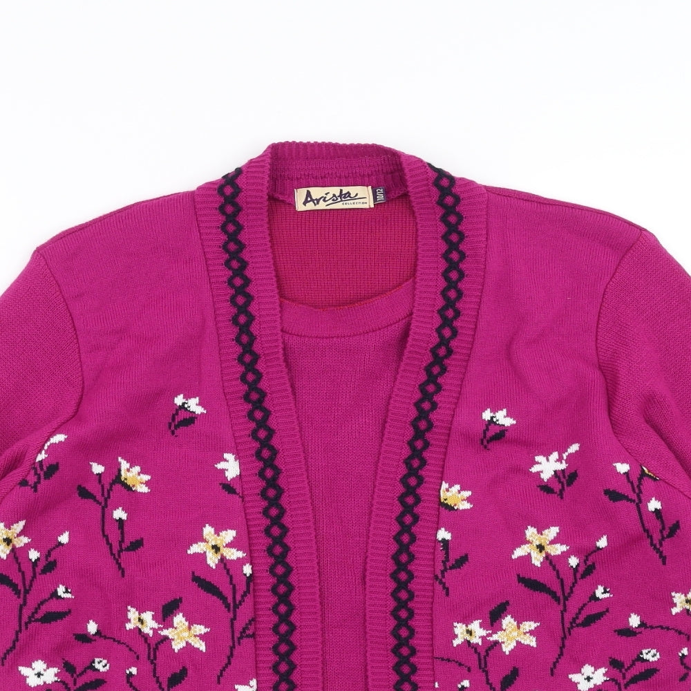 Close-up detail of ARISTA women’s pink floral jumper, size UK 10