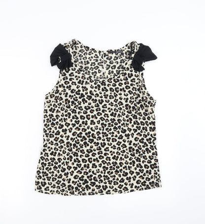Primark Womens Ivory Animal Print  Basic Blouse Size 10  - bow detail