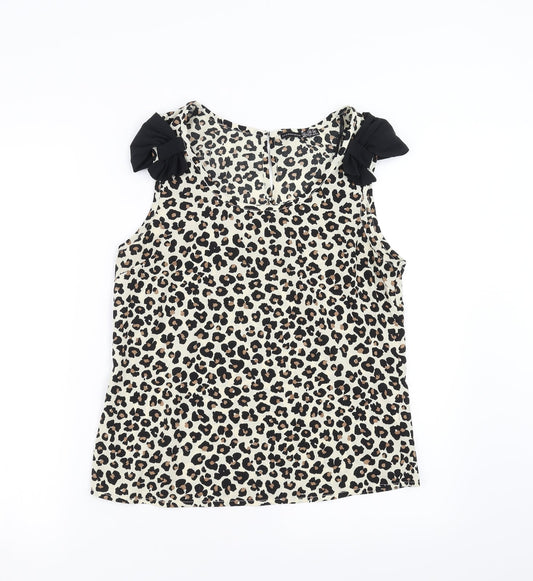Primark Womens Ivory Animal Print  Basic Blouse Size 10  - bow detail
