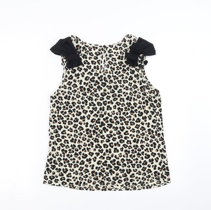 Primark Womens Ivory Animal Print  Basic Blouse Size 10  - bow detail
