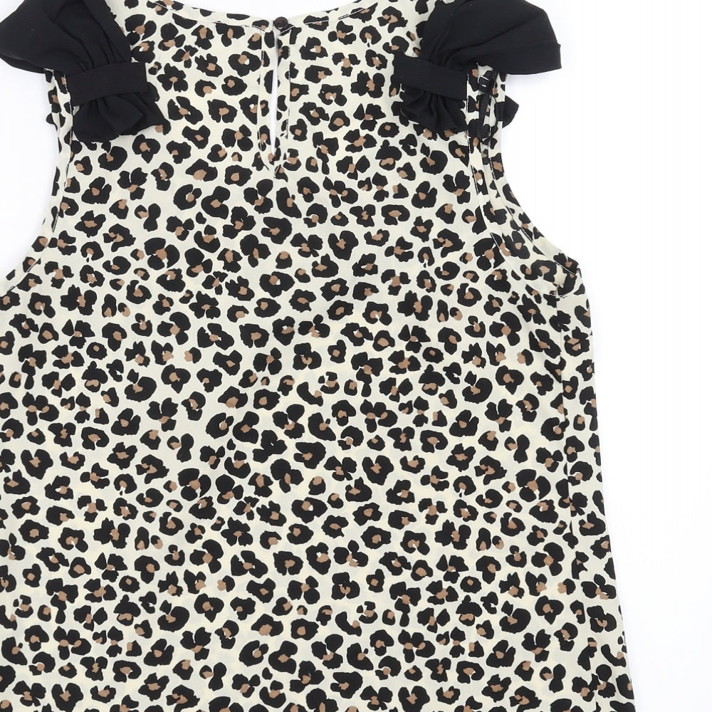 Primark Womens Ivory Animal Print  Basic Blouse Size 10  - bow detail
