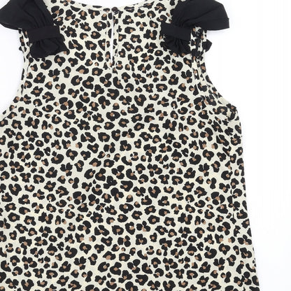 Primark Womens Ivory Animal Print  Basic Blouse Size 10  - bow detail