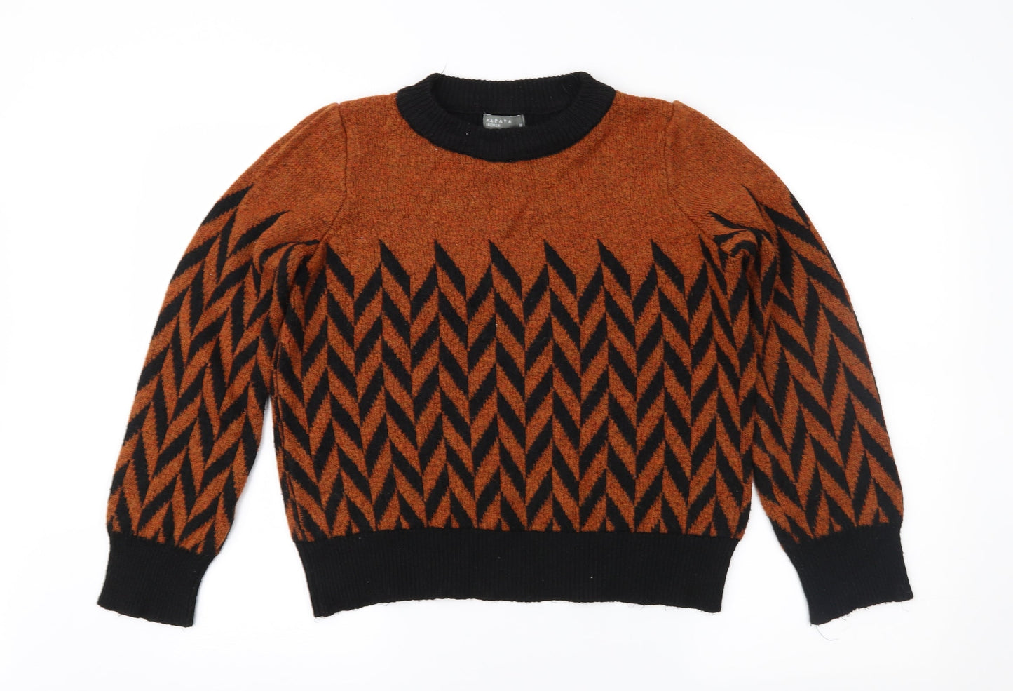 Papaya Womens Brown Geometric  Pullover Jumper Size M