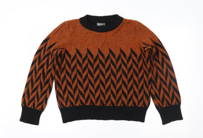 Papaya Womens Brown Geometric  Pullover Jumper Size M