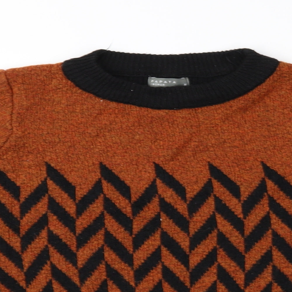 Papaya Womens Brown Geometric  Pullover Jumper Size M