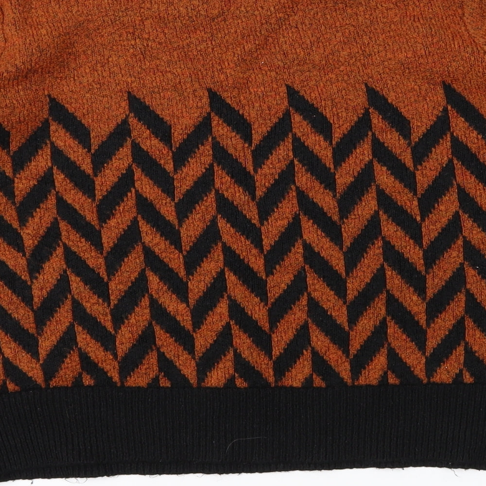 Papaya Womens Brown Geometric  Pullover Jumper Size M