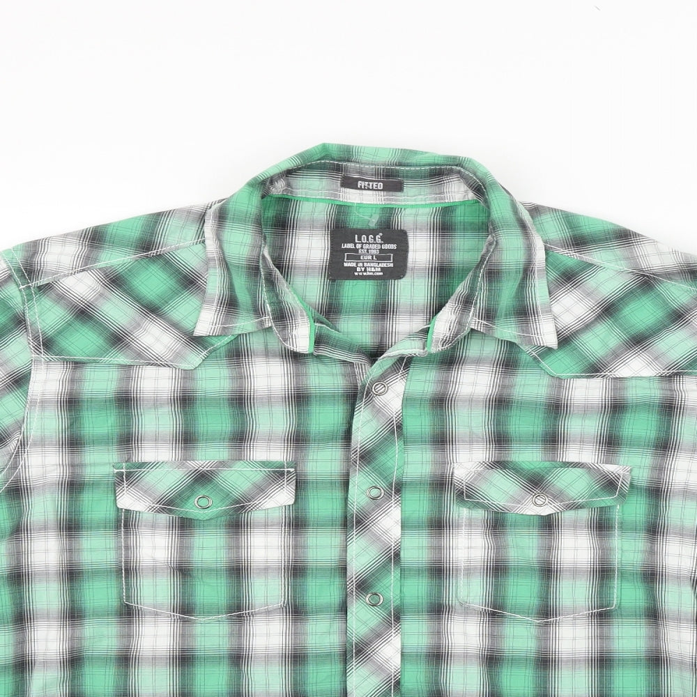 Mens UK Size L LOGG Green  Button-Up Short Sleeve Casual Shirt